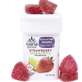 Wana Strawberry Margarita Quick 1:1 Gummies, 100mg THC/100mg CBD